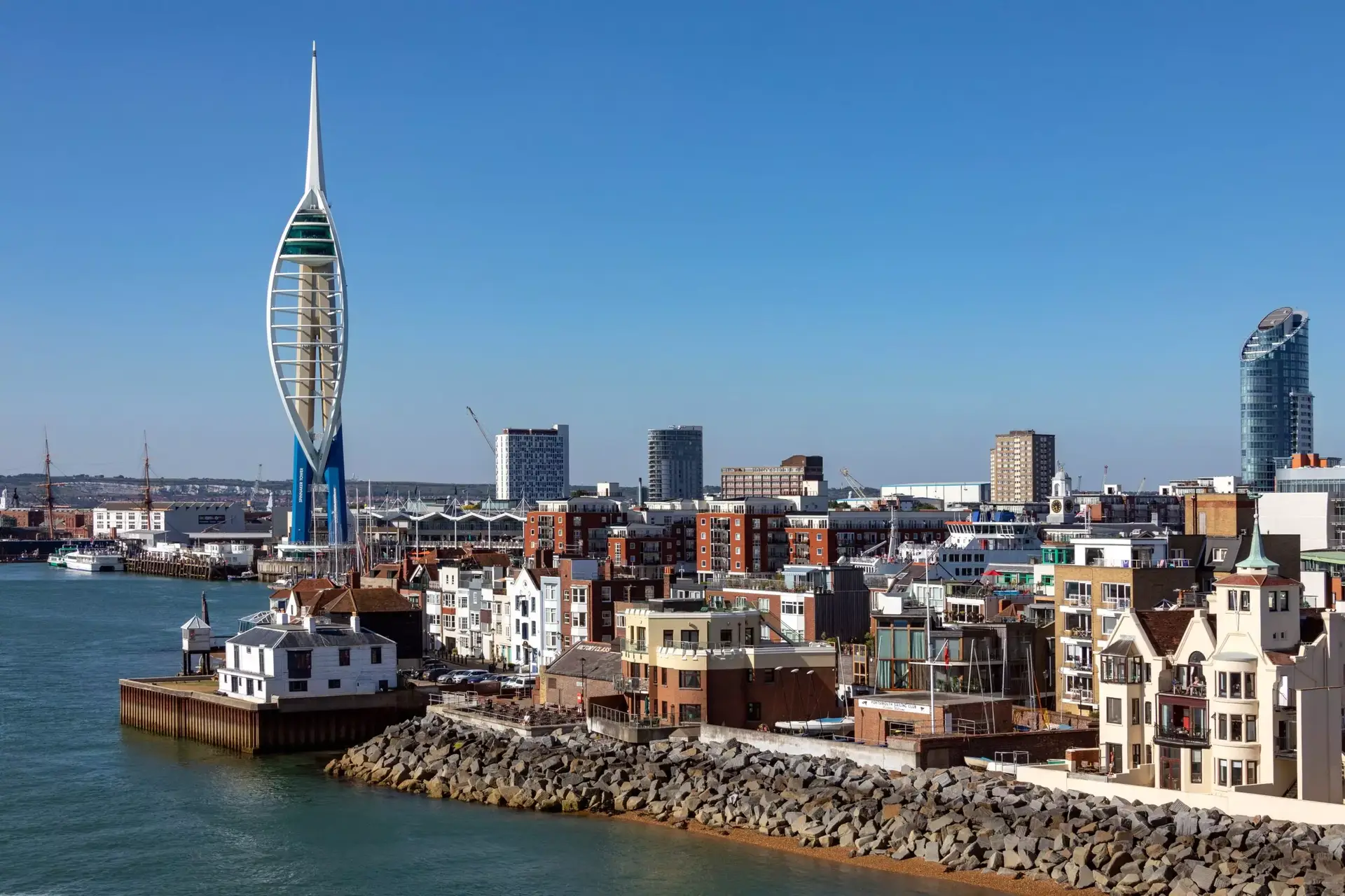 Portsmouth waterfront with the Spinnaker Tower and harbour buildings
