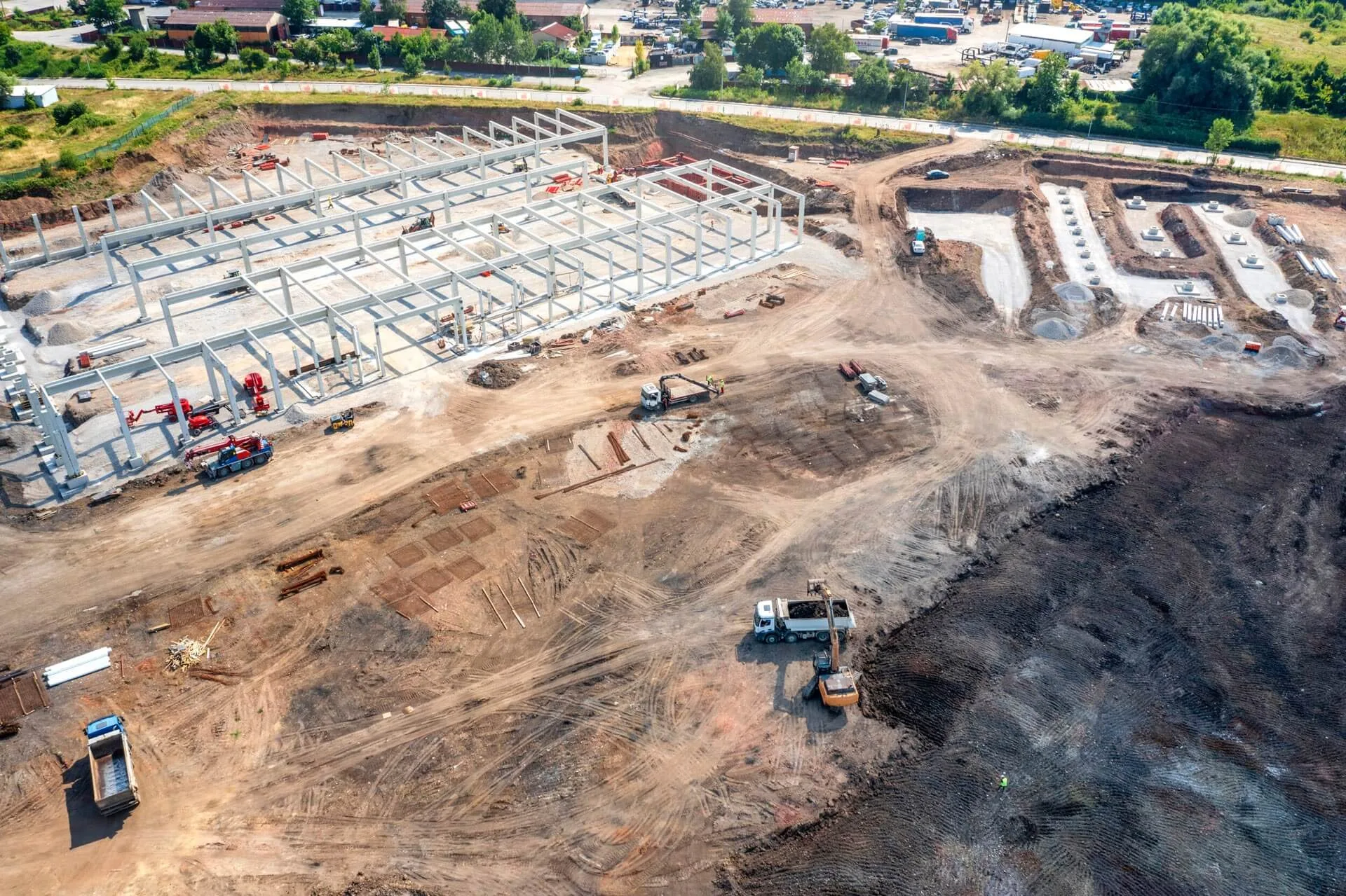 Large construction site with heavy machinery
